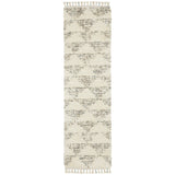 8' Ivory Gray And Teal Geometric Shag Runner Rug With Fringe