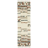 8' Ivory Tan And Red Abstract Shag Runner Rug With Fringe