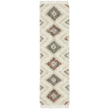 8' Ivory Gray And Red Southwestern Shag Runner Rug With Fringe