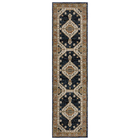 8' Blue And Orange Medallion Runner Rug