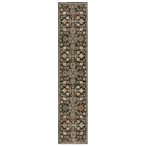 8' Brown Gray And Tan Oriental Runner Rug