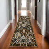 8' Red Brown And Orange Medallion Runner Rug