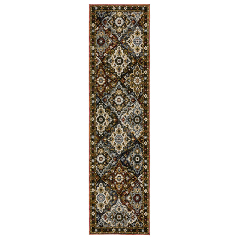 8' Red Brown And Orange Medallion Runner Rug
