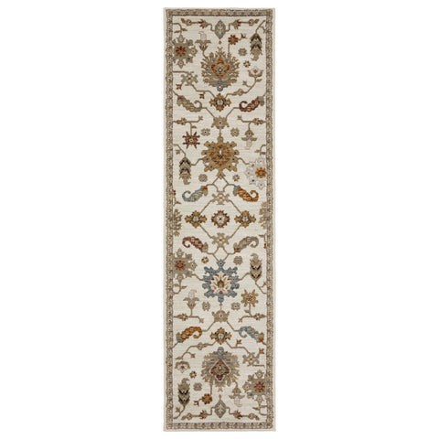8' Ivory Gray And Orange Oriental Runner Rug