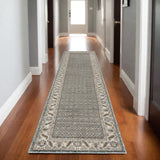 8' Blue And Ivory Oriental Runner Rug