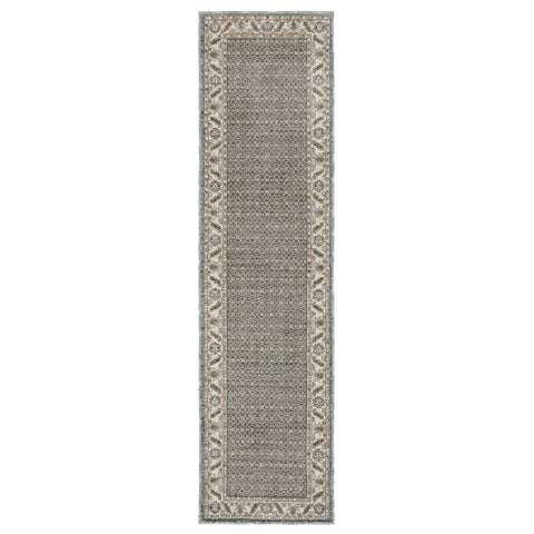 8' Blue And Ivory Oriental Runner Rug