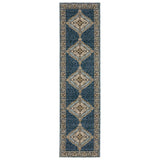 8' Blue And Gold Medallion Runner Rug