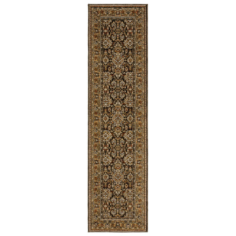 8' Brown And Gold Oriental Runner Rug
