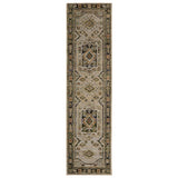 8' Gray And Green Tribal Runner Rug