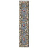12' Blue Orange And Yellow Oriental Runner Rug With Fringe