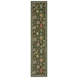 12' Green Yellow And Ivory Oriental Runner Rug With Fringe