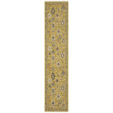 12' Yellow Black And Ivory Oriental Runner Rug With Fringe