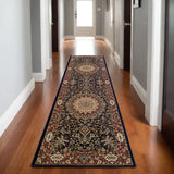 9' Blue And Red Oriental Runner Rug