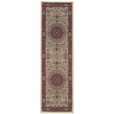 9' Ivory And Red Oriental Runner Rug