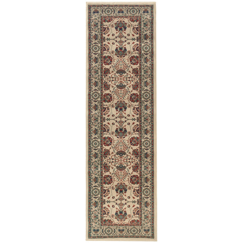 9' Ivory And Red Floral Runner Rug