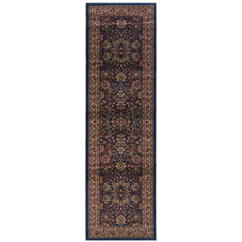 9' Blue And Red Oriental Runner Rug