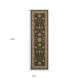 9' Brown And Ivory Oriental Runner Rug
