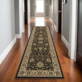 9' Brown And Ivory Oriental Runner Rug