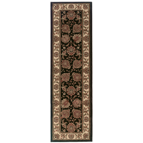 9' Brown And Ivory Oriental Runner Rug