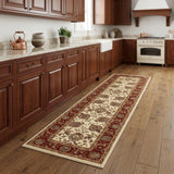 9' Ivory And Red Oriental Runner Rug