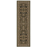 9' Green And Ivory Oriental Runner Rug