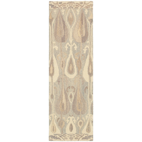 8' Gray And Beige Wool Abstract Hand Tufted Runner Rug