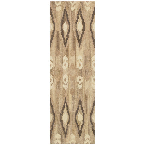 8' Beige And Ivory Wool Abstract Hand Tufted Runner Rug