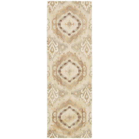 8' Beige And Ivory Wool Abstract Hand Tufted Runner Rug