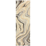 8' Beige And Charcoal Wool Abstract Hand Tufted Runner Rug