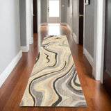 8' Beige And Charcoal Wool Abstract Hand Tufted Runner Rug