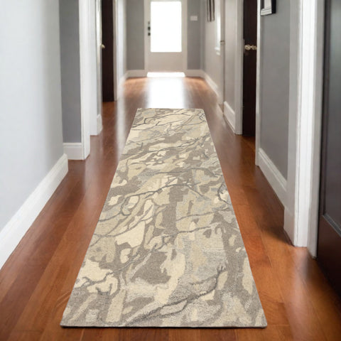 8' Beige And Ivory Wool Abstract Hand Tufted Runner Rug