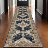 12' Blue And Orange Medallion Runner Rug