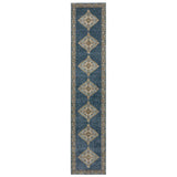 12' Blue And Gold Medallion Runner Rug