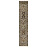 12' Gray And Green Tribal Runner Rug