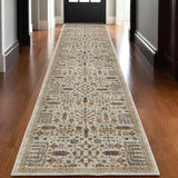 12' Ivory And Gold Oriental Runner Rug