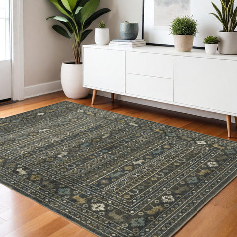 4' X 6' Blue And Gold Southwestern Area Rug