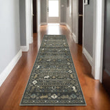 8' Blue And Gold Southwestern Runner Rug