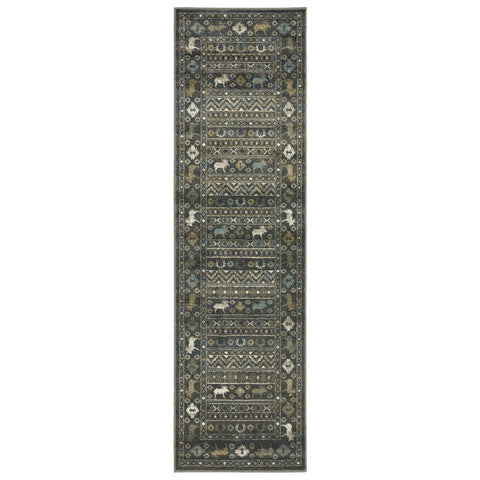 8' Blue And Gold Southwestern Runner Rug