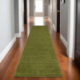 8' Green Wool Hand Tufted Runner Rug