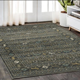 5' X 7' Blue And Gold Southwestern Area Rug