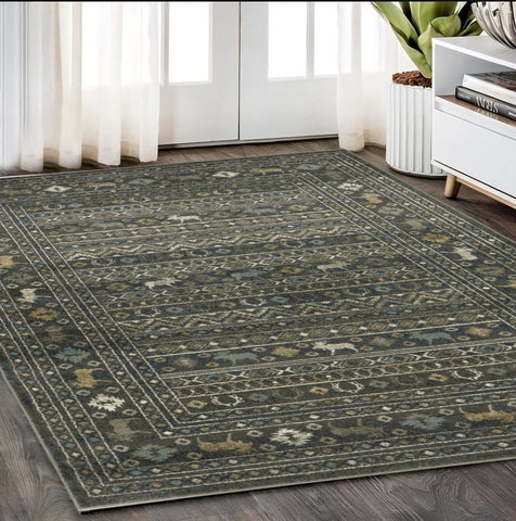 5' X 7' Blue And Gold Southwestern Area Rug