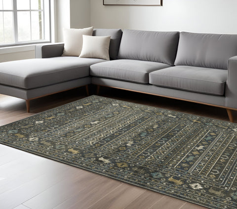 7' X 9' Blue And Gold Southwestern Area Rug