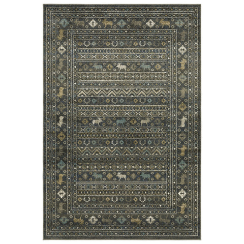 7' X 9' Blue And Gold Southwestern Area Rug