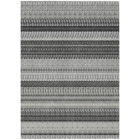 3' X 5' Black Striped Washable Indoor Outdoor Area Rug