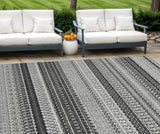 8' X 10' Black Striped Washable Indoor Outdoor Area Rug