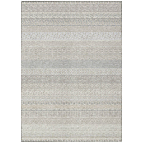 8' X 10' Ivory Striped Washable Indoor Outdoor Area Rug