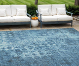 8' X 10' Blue Ikat Washable Indoor Outdoor Area Rug