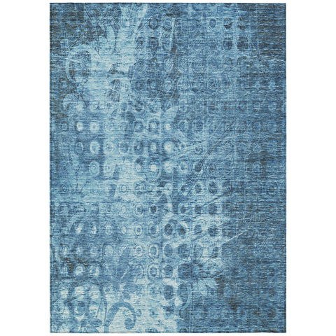 8' X 10' Blue Ikat Washable Indoor Outdoor Area Rug