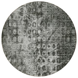 8' Charcoal Round Ikat Washable Indoor Outdoor Area Rug