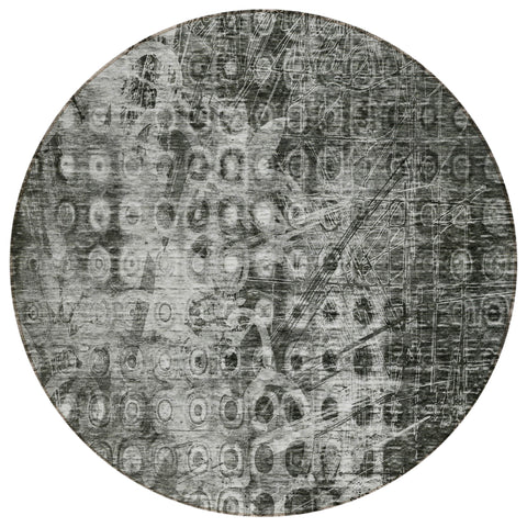 8' Charcoal Round Ikat Washable Indoor Outdoor Area Rug